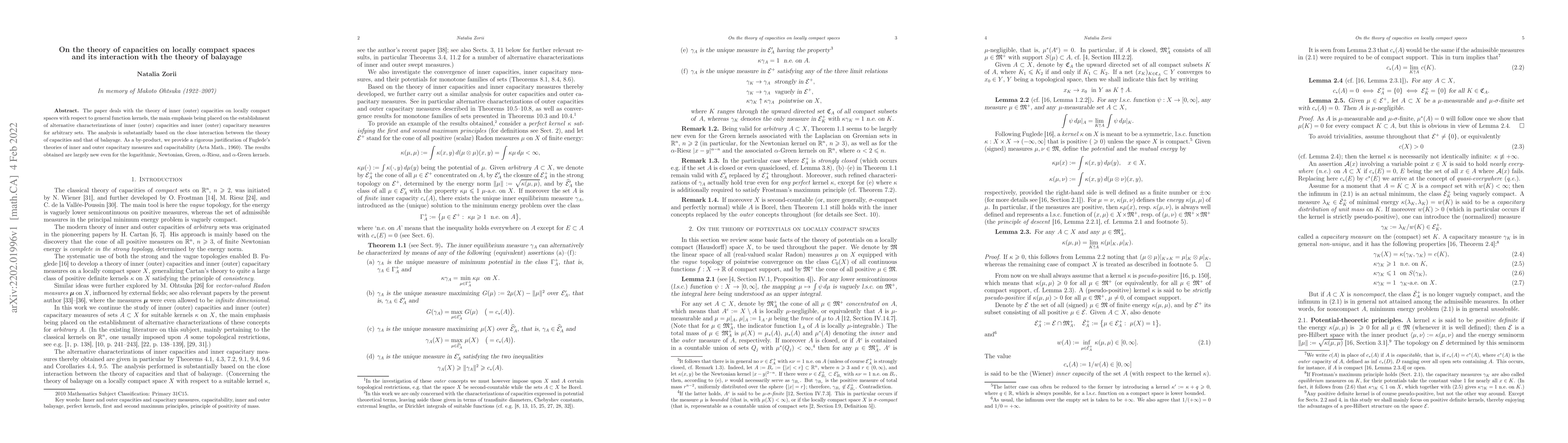 Thumbnail for On the theory of capacities on locally compact spaces and its
  interaction with the theory of balayage