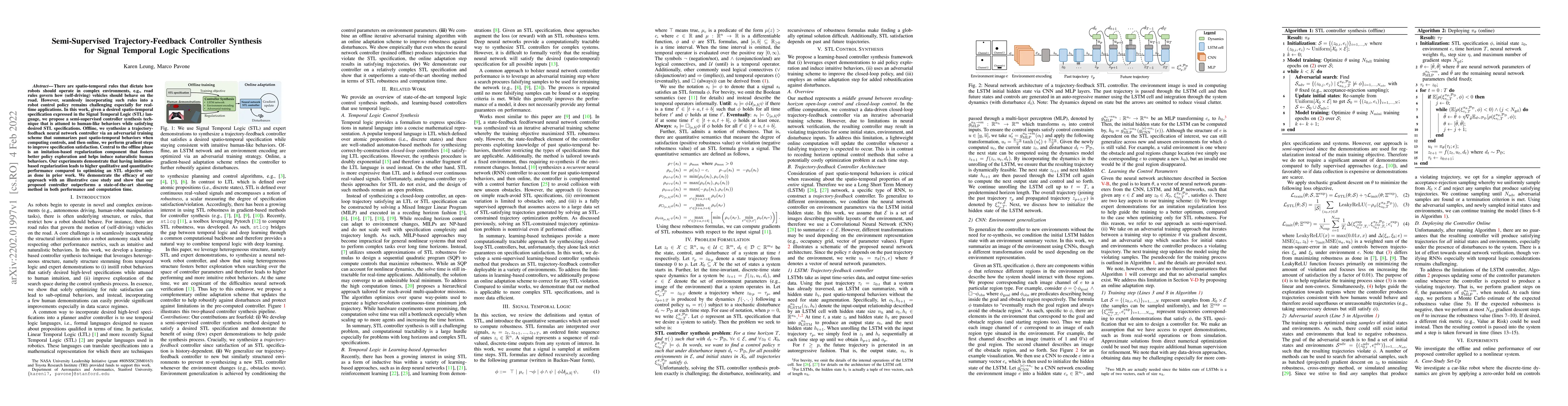 Thumbnail for Semi-Supervised Trajectory-Feedback Controller Synthesis for Signal
  Temporal Logic Specifications
