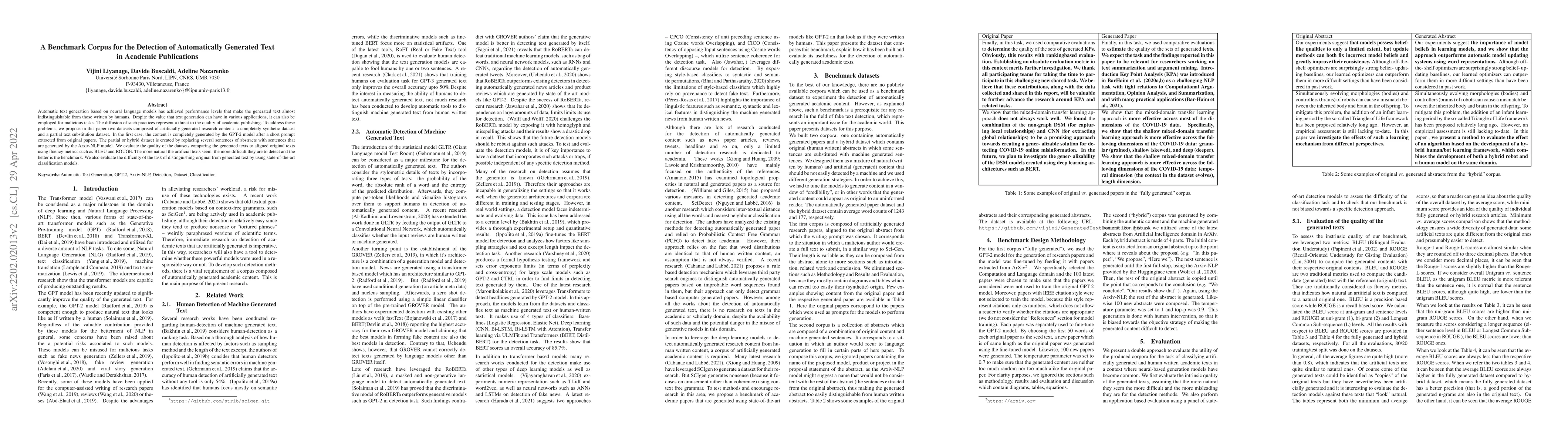 Thumbnail for A Benchmark Corpus for the Detection of Automatically Generated Text in
  Academic Publications