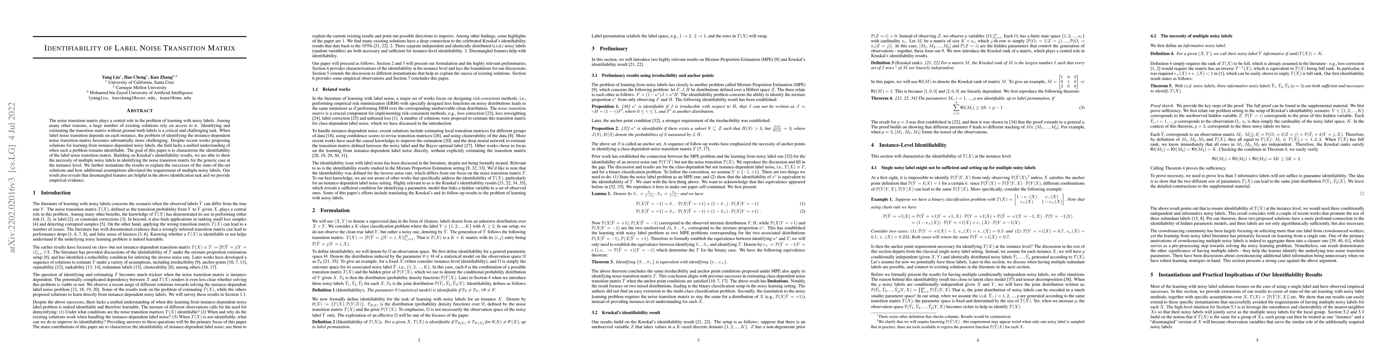 Thumbnail for Identifiability of Label Noise Transition Matrix