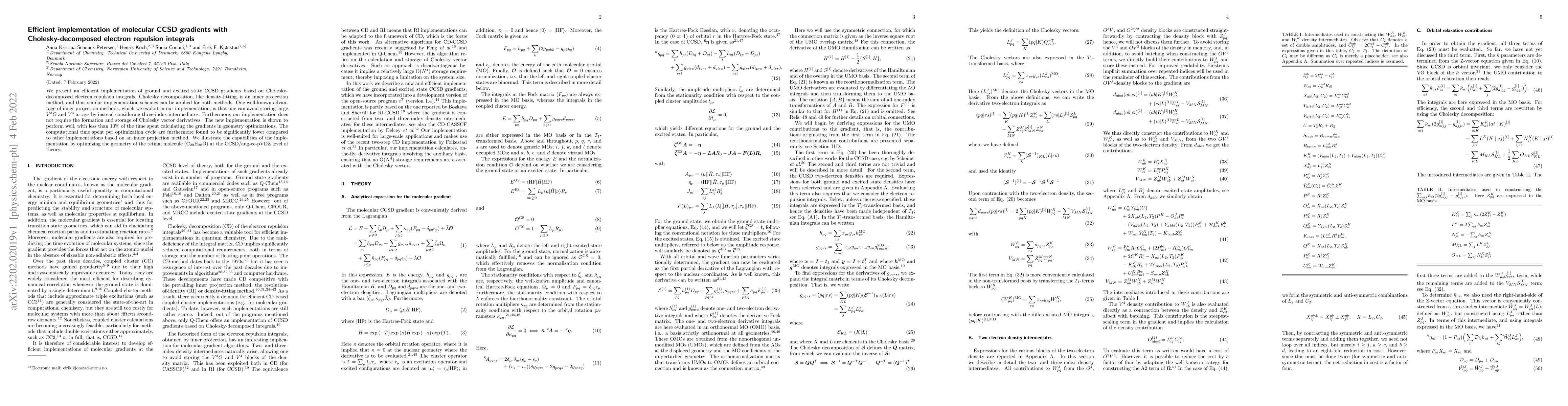 Thumbnail for Efficient implementation of molecular CCSD gradients with
  Cholesky-decomposed electron repulsion integrals