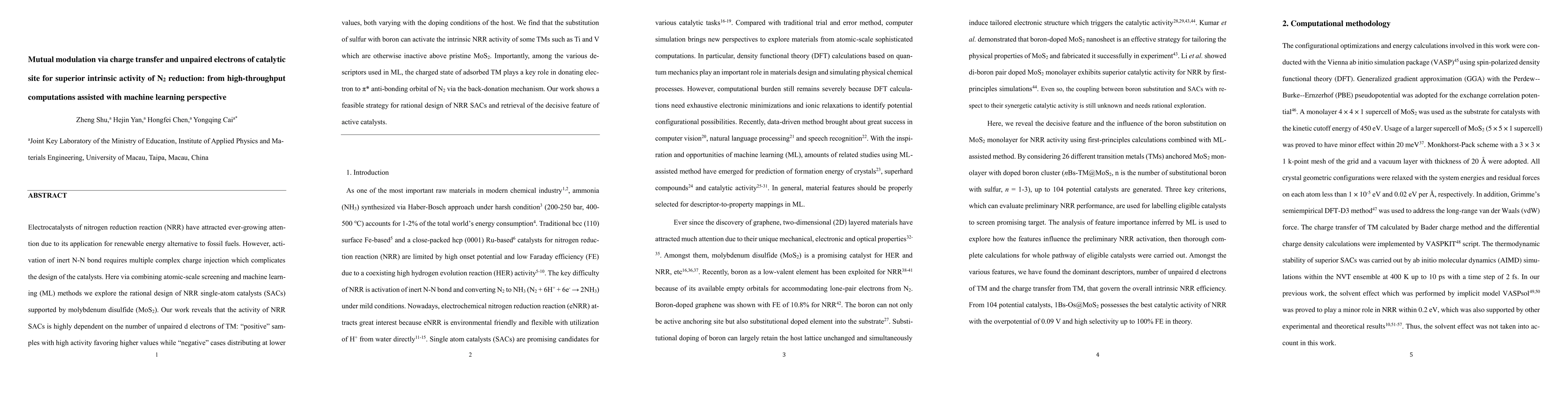 Thumbnail for Mutual modulation via charge transfer and unpaired electrons of
  catalyt-ic site for superior intrinsic activity of N2 reduction: from
  high-throughput computations assisted with machine learning perspective