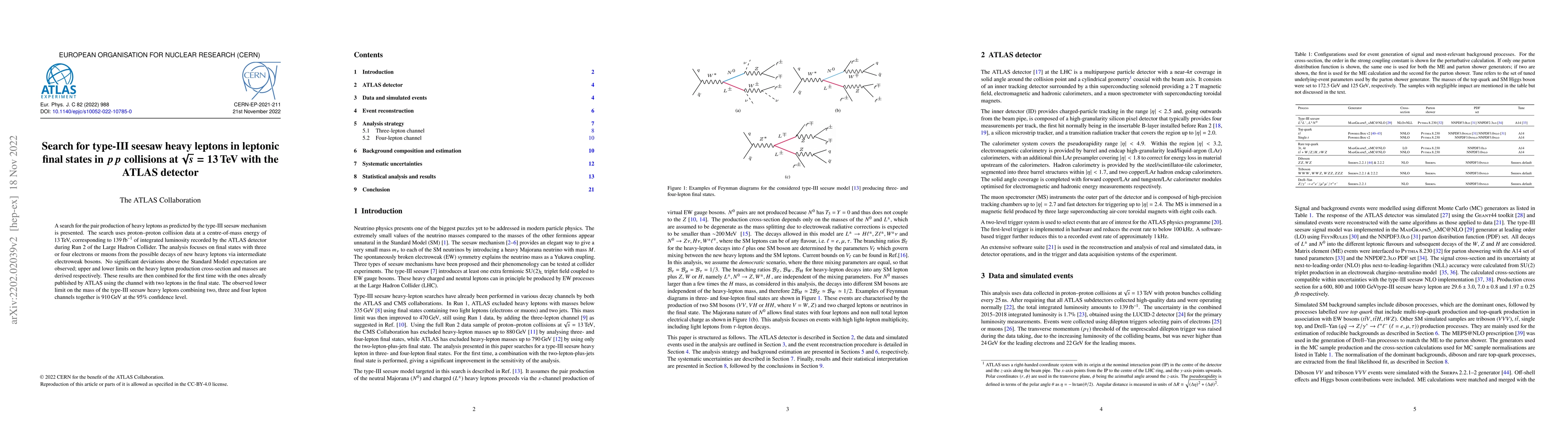 Thumbnail for Search for type-III seesaw heavy leptons in leptonic final states in
  $pp$ collisions at $\sqrt{s} = 13$ TeV with the ATLAS detector