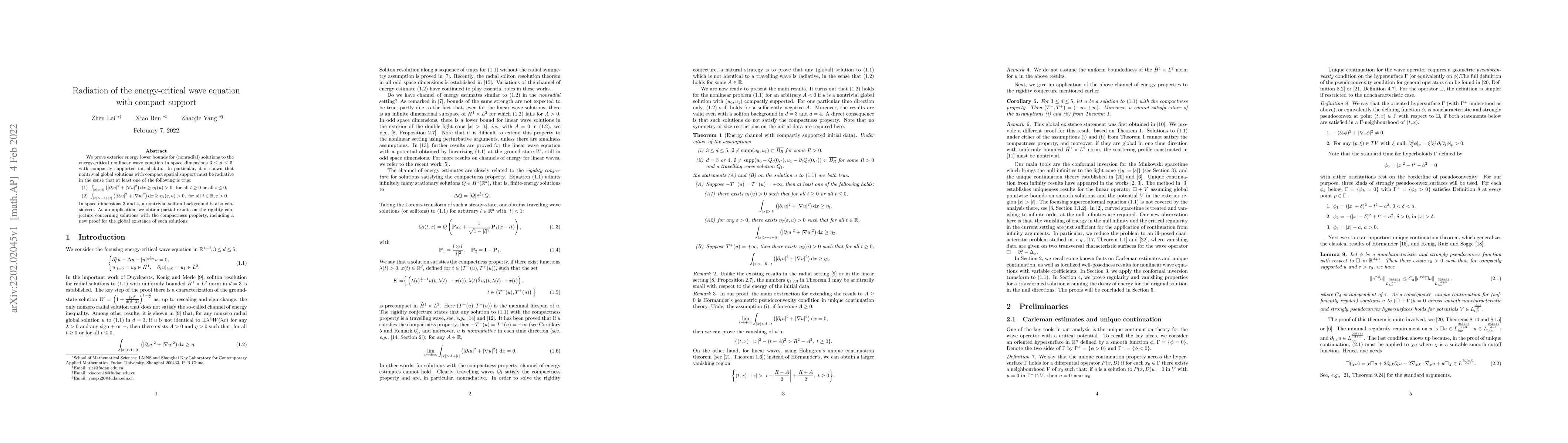Thumbnail for Radiation of the energy-critical wave equation with compact support