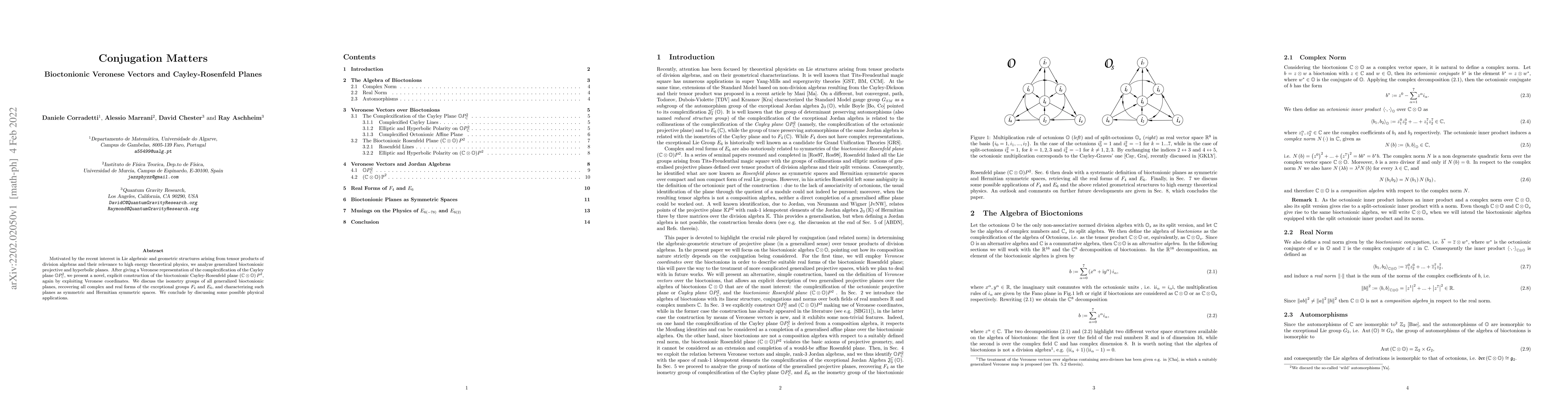 Thumbnail for Conjugation Matters. Bioctonionic Veronese Vectors and Cayley-Rosenfeld
  Planes