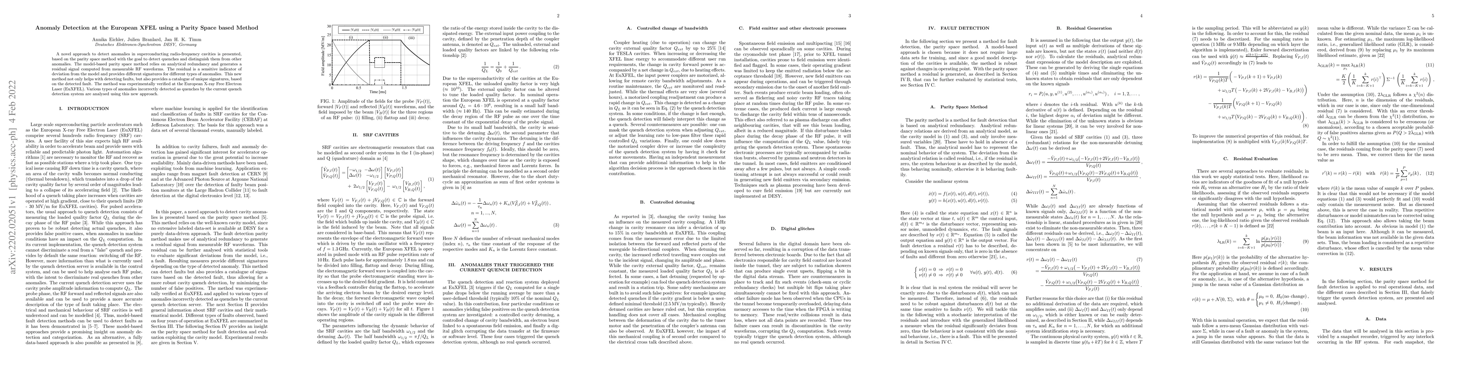Thumbnail for Anomaly Detection at the European XFEL using a Parity Space based Method
