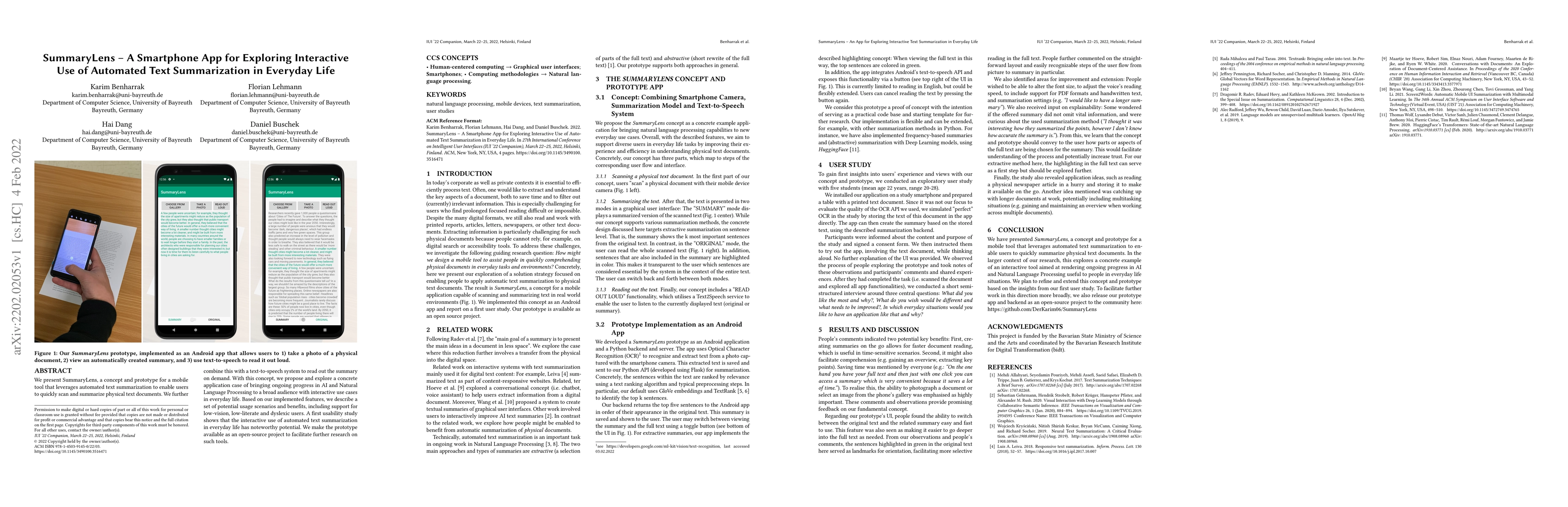 Thumbnail for SummaryLens -- A Smartphone App for Exploring Interactive Use of
  Automated Text Summarization in Everyday Life