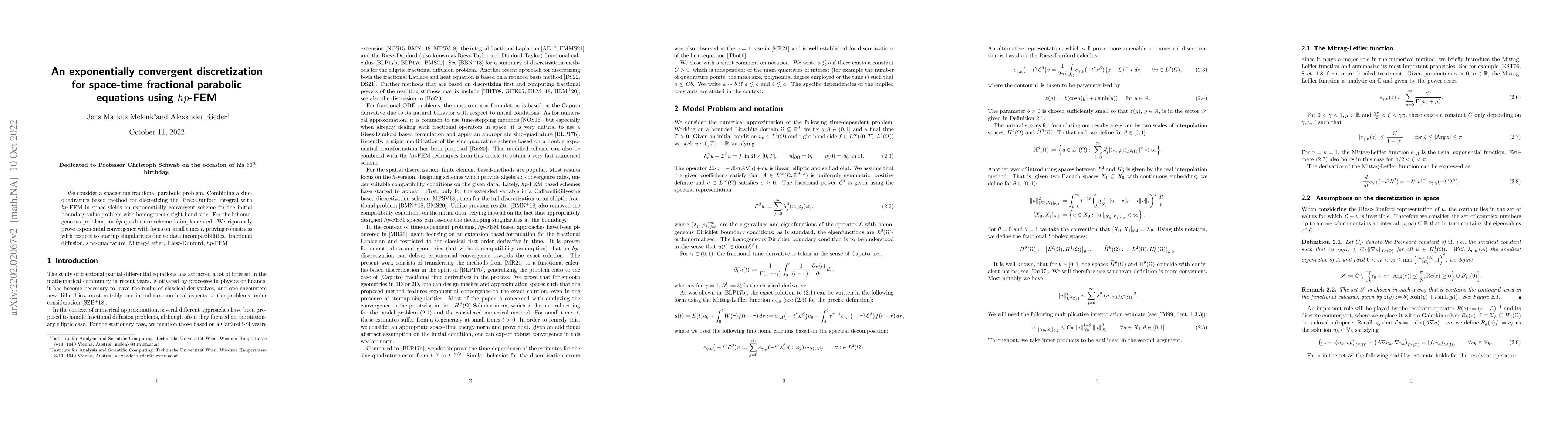 Thumbnail for An exponentially convergent discretization for space-time fractional
  parabolic equations using $hp$-FEM