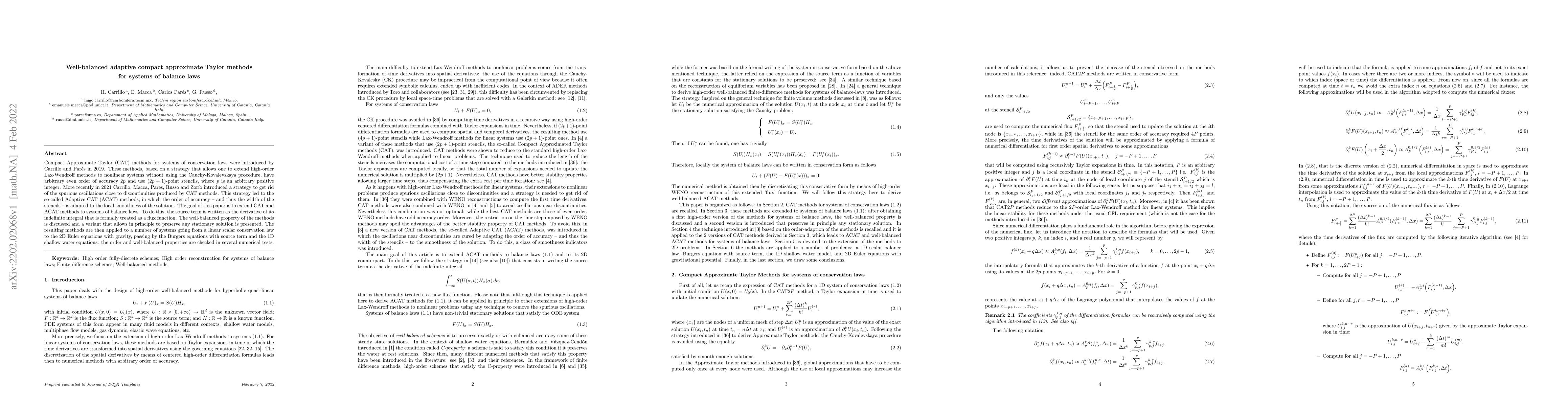 Thumbnail for Well-balanced adaptive compact approximate Taylor methods for systems of
  balance laws