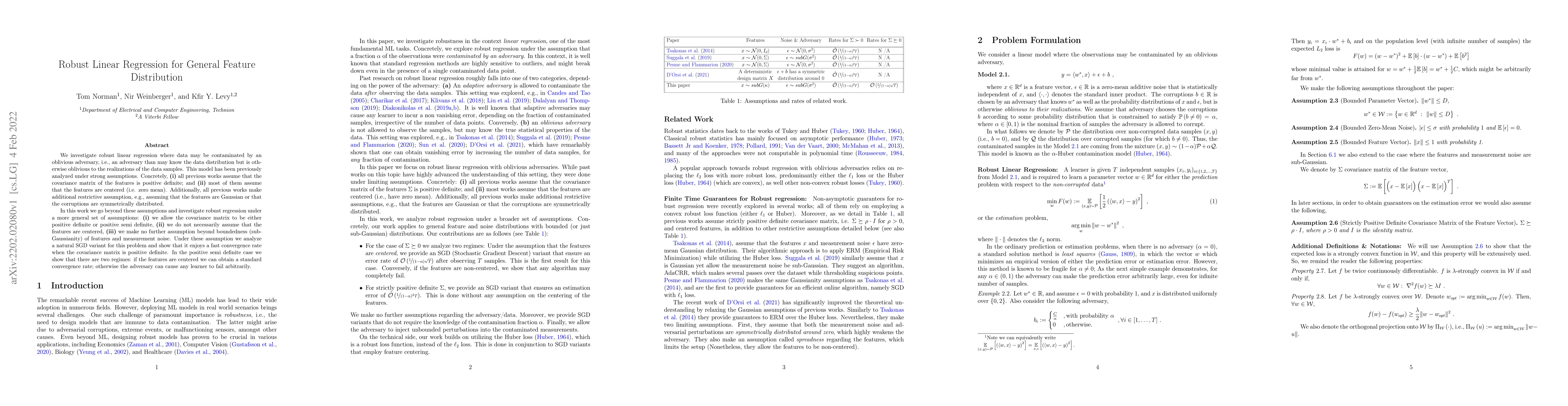 Thumbnail for Robust Linear Regression for General Feature Distribution