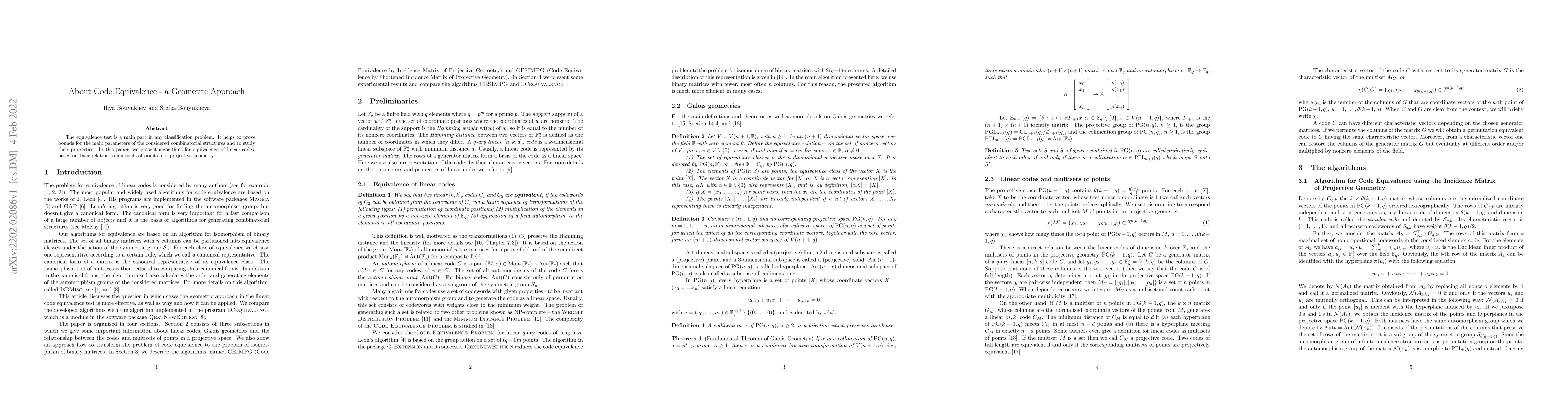 Thumbnail for About Code Equivalence -- a Geometric Approach