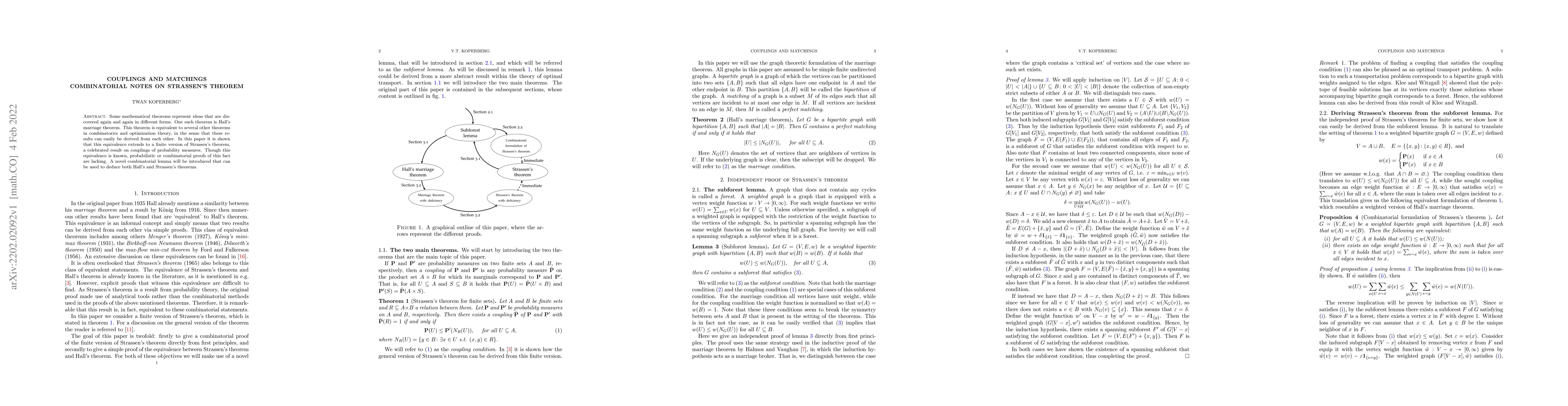 Thumbnail for Couplings and Matchings: Combinatorial notes on Strassen's theorem