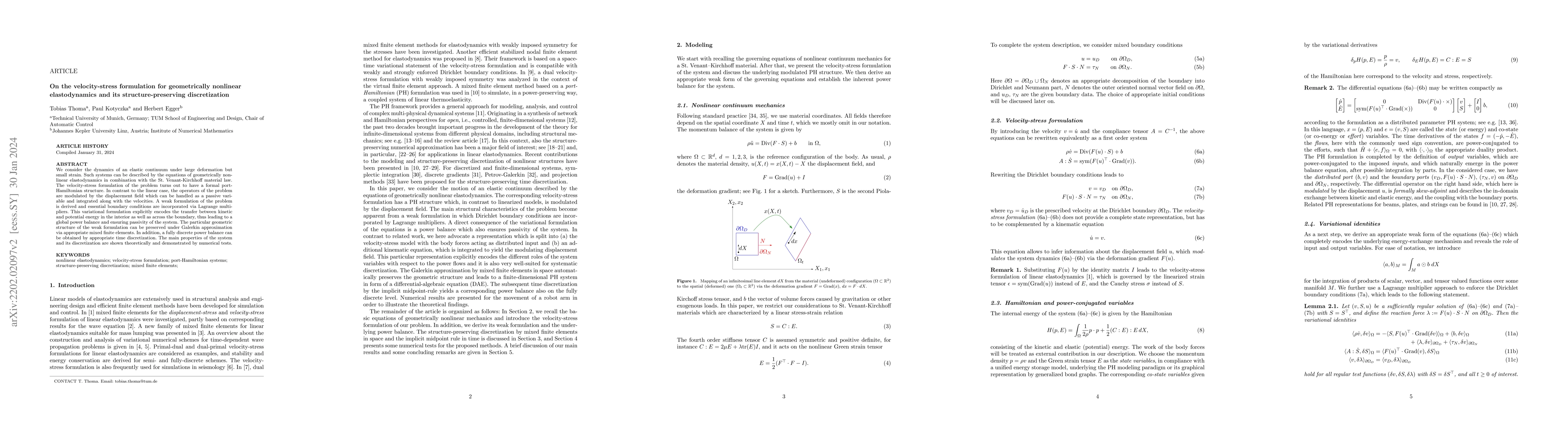 Thumbnail for On the velocity-stress formulation for geometrically nonlinear
  elastodynamics and its structure-preserving discretization