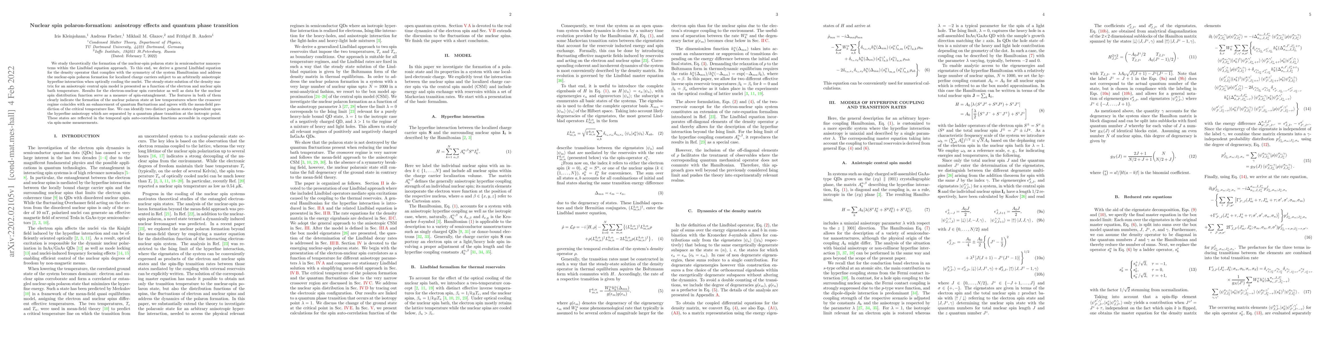 Thumbnail for Nuclear spin polaron-formation: anisotropy effects and quantum phase
  transition