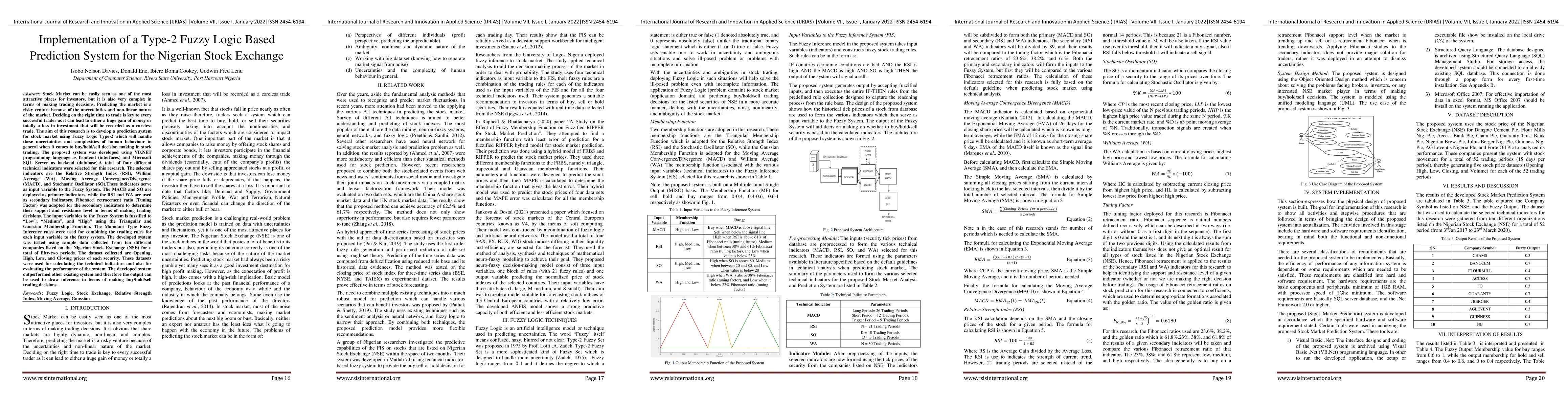 Thumbnail for Implementation of a Type-2 Fuzzy Logic Based Prediction System for the
  Nigerian Stock Exchange
