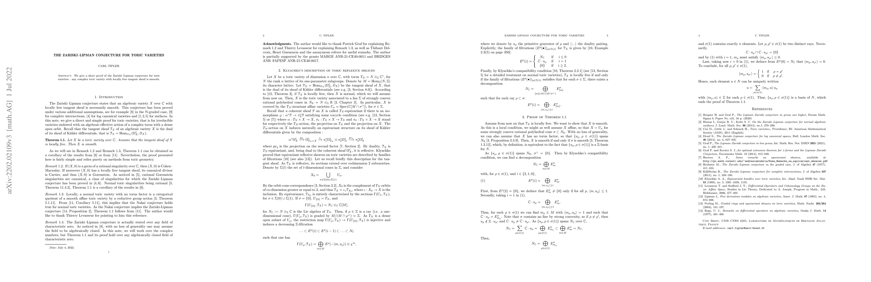 Thumbnail for The Zariski-Lipman conjecture for toric varieties