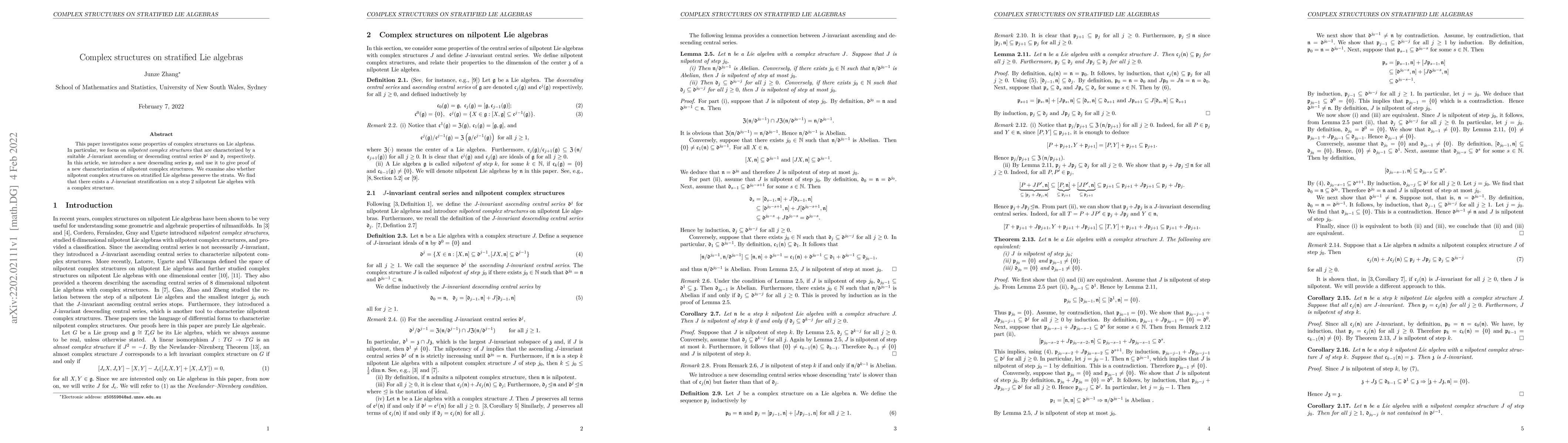Thumbnail for Complex structures on stratified Lie algebras