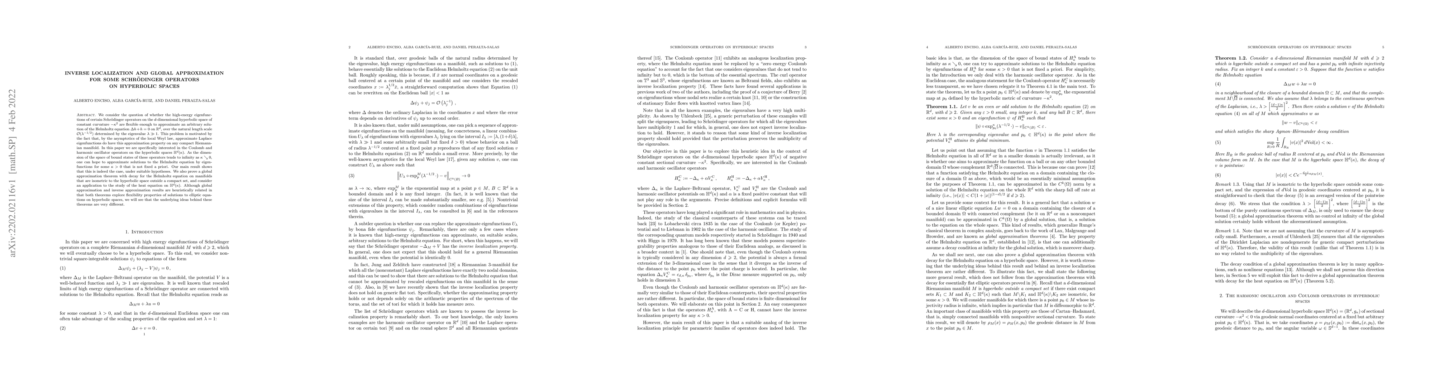 Thumbnail for Inverse localization and global approximation for some Schr\"odinger
  operators on hyperbolic spaces