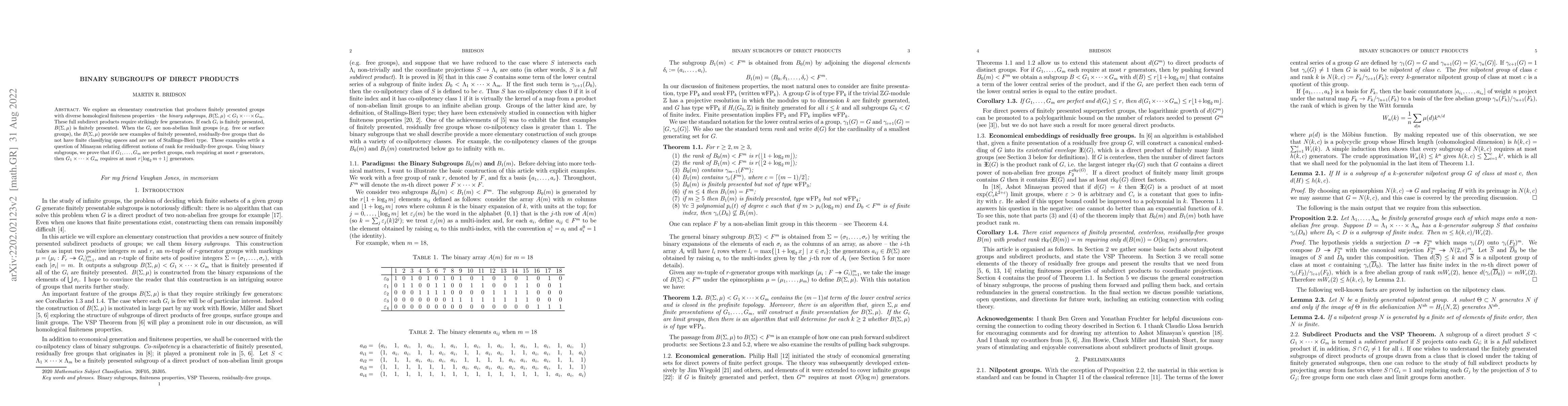 Thumbnail for Binary Subgroups of Direct Products
