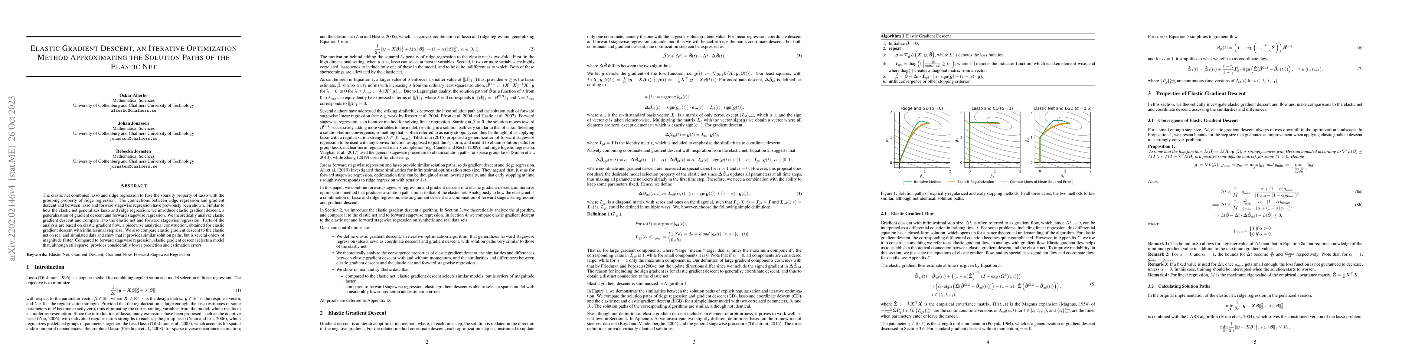 Thumbnail for Elastic Gradient Descent, an Iterative Optimization Method Approximating
  the Solution Paths of the Elastic Net