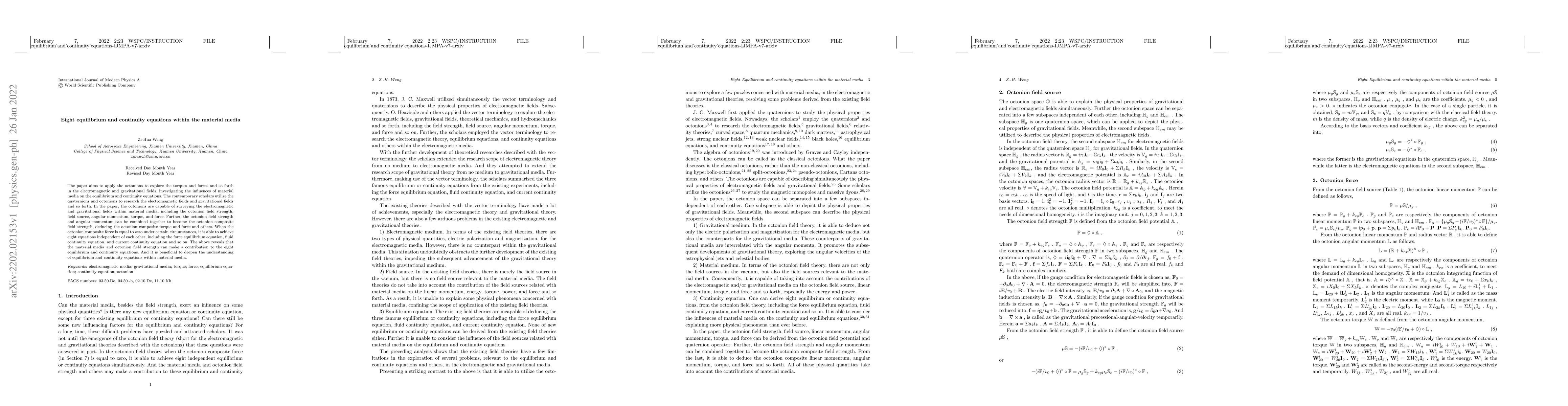 Thumbnail for Eight Equilibrium and continuity equations within the material media