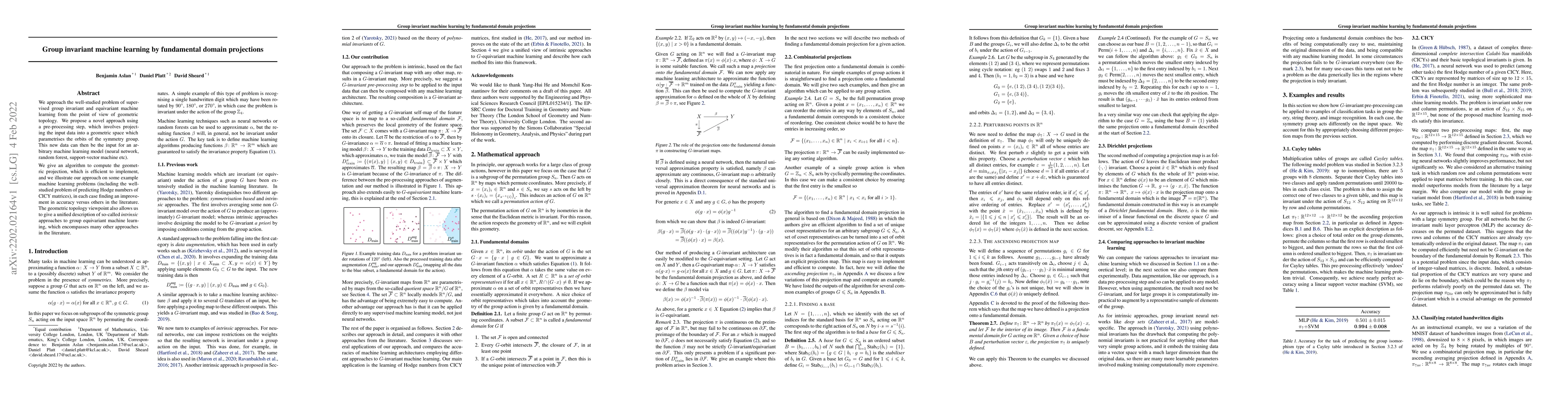 Thumbnail for Group invariant machine learning by fundamental domain projections