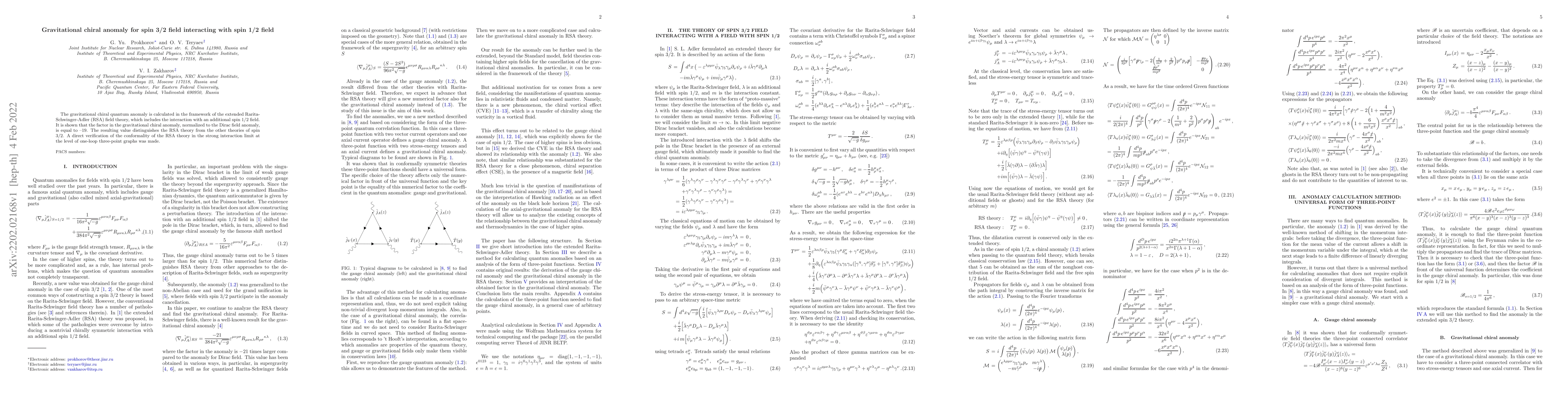 Thumbnail for Gravitational chiral anomaly for spin 3/2 field interacting with spin
  1/2 field