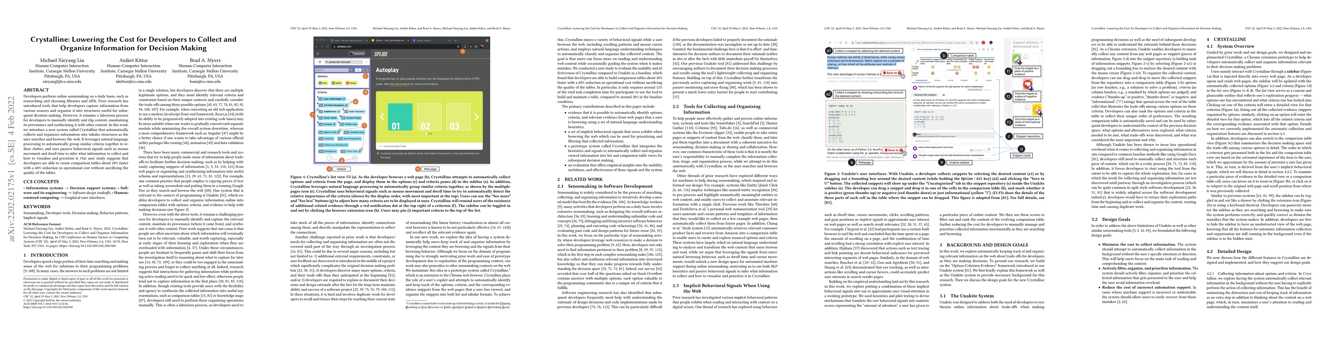 Thumbnail for Crystalline: Lowering the Cost for Developers to Collect and Organize
  Information for Decision Making