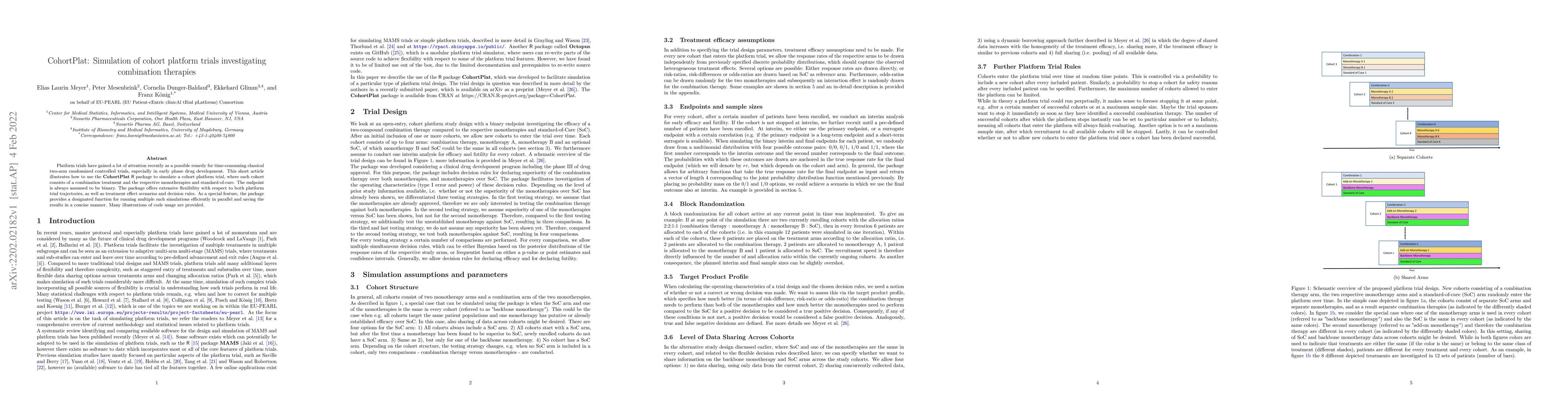 Thumbnail for CohortPlat: Simulation of cohort platform trials investigating
  combination therapies