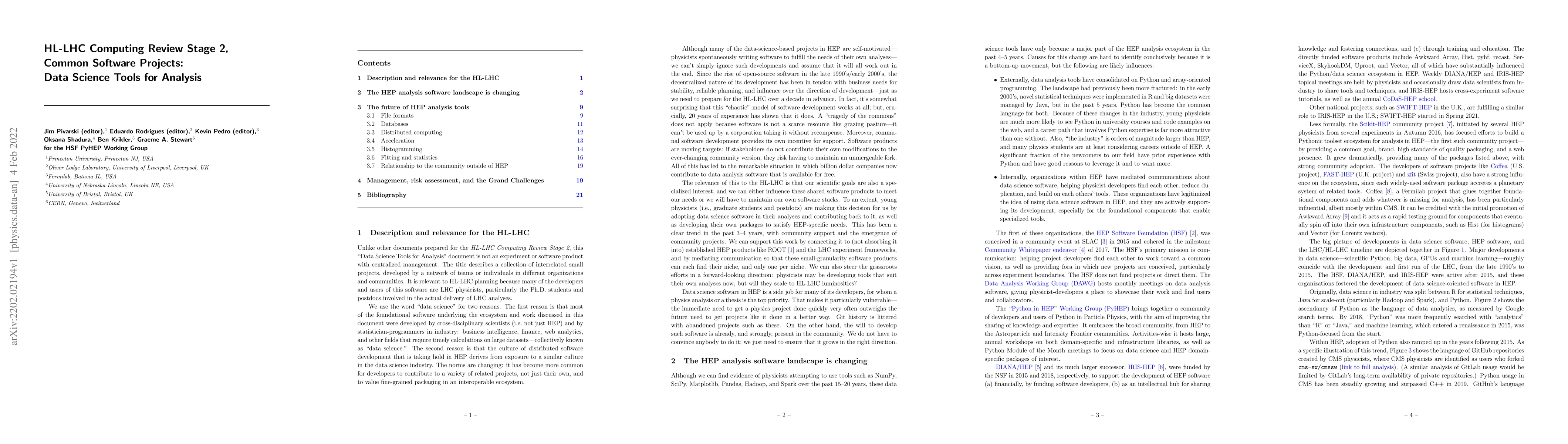 Thumbnail for HL-LHC Computing Review Stage 2, Common Software Projects: Data Science
  Tools for Analysis