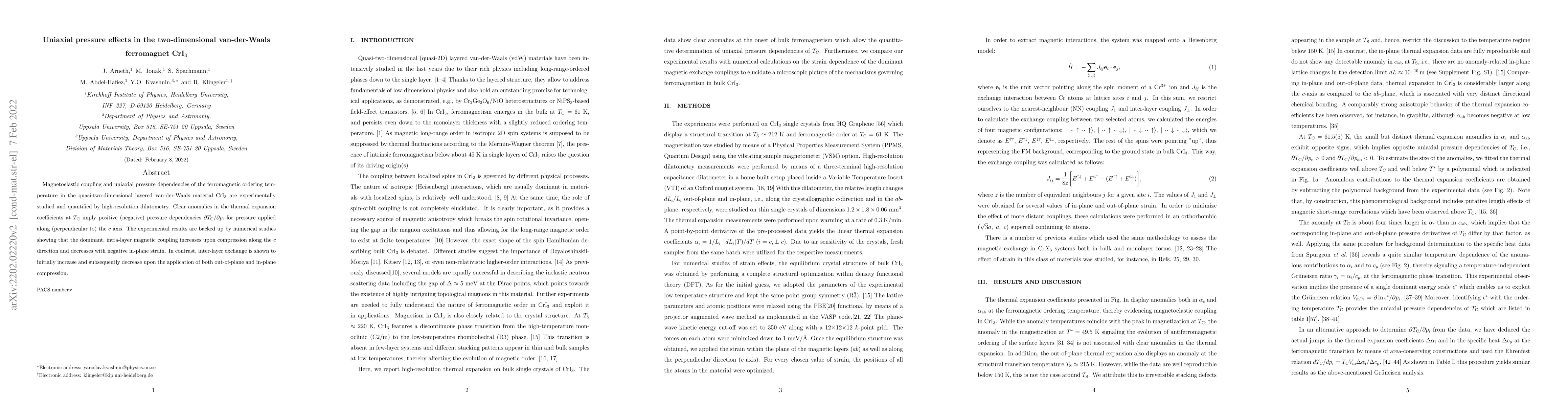 Thumbnail for Uniaxial pressure effects in the two-dimensional van-der-Waals
  ferromagnet CrI$_3$