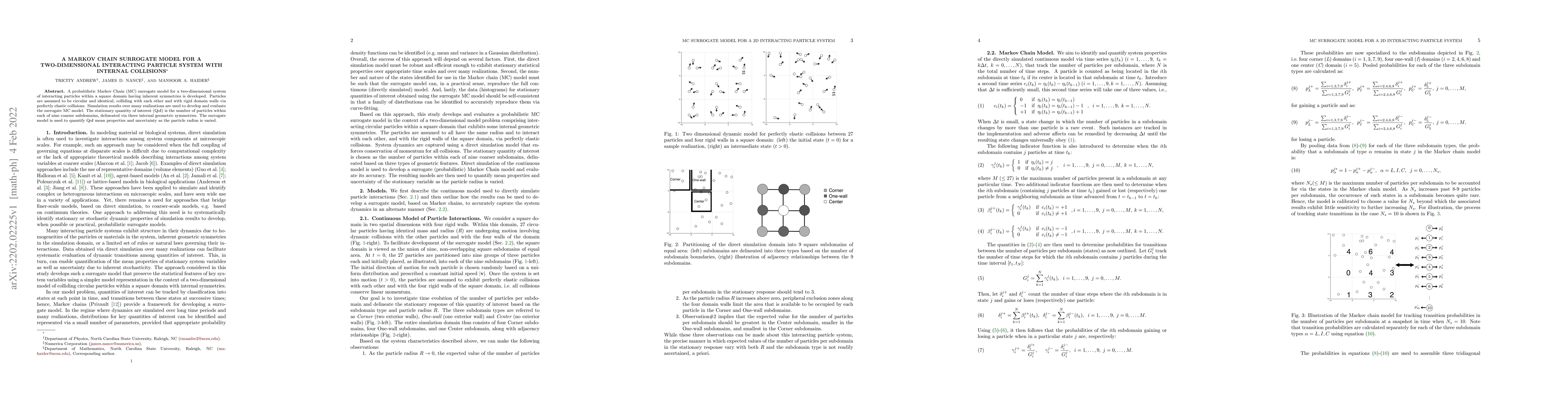 Thumbnail for A Markov Chain Surrogate Model for a Two-Dimensional Interacting
  Particle System with Internal Collisions