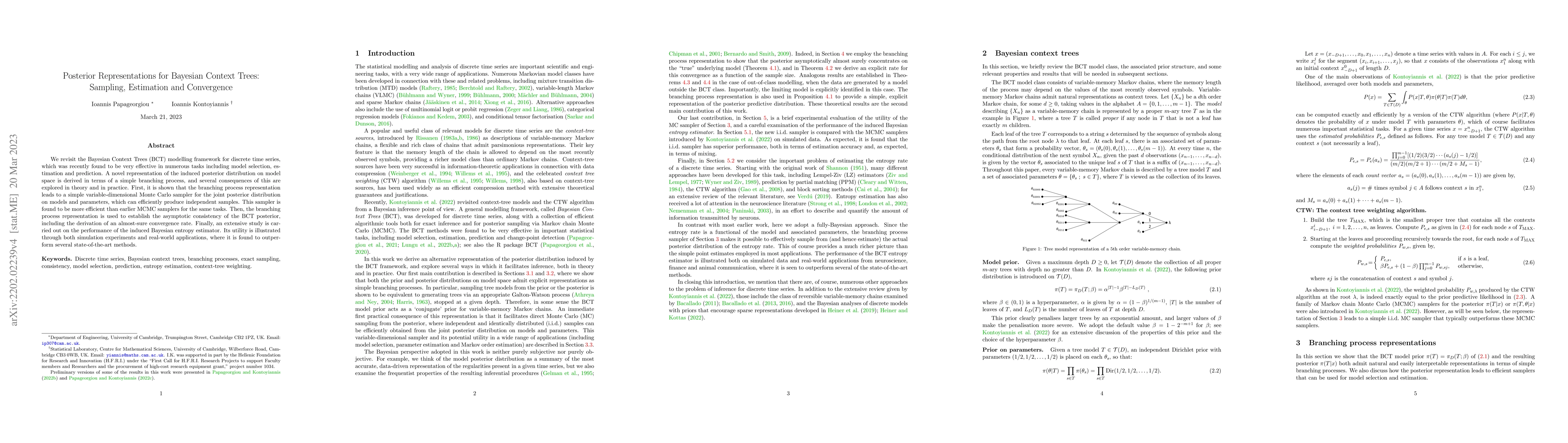 Thumbnail for Posterior Representations for Bayesian Context Trees: Sampling,
  Estimation and Convergence