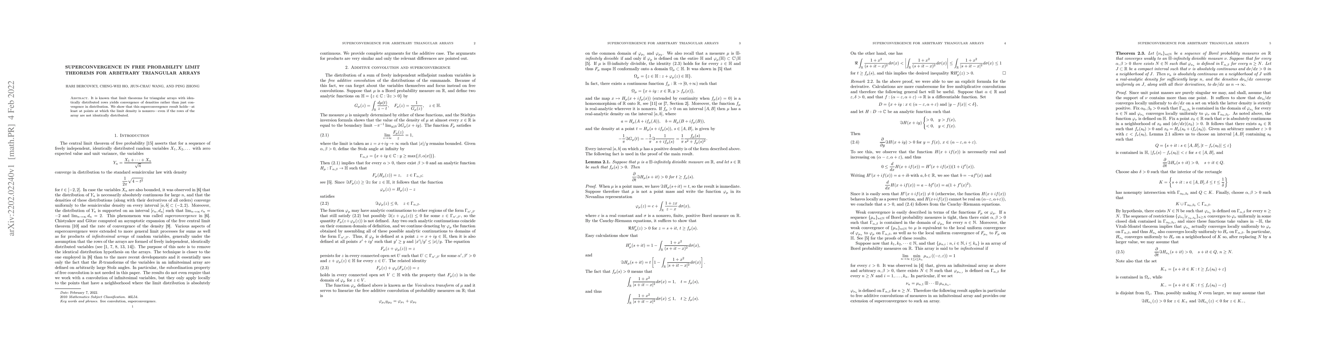 Thumbnail for Superconvergence in free probability limit theorems for arbitrary
  triangular arrays