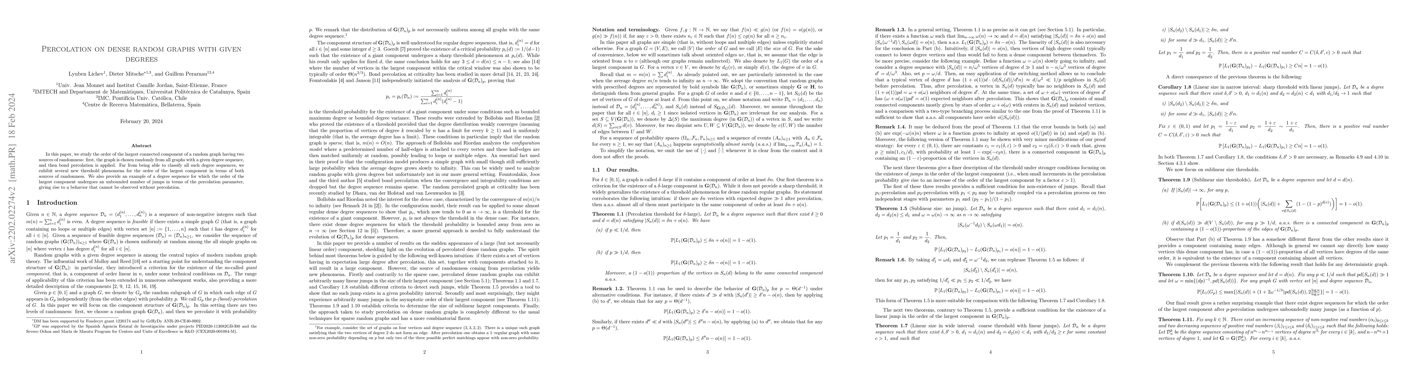 Thumbnail for Percolation on dense random graphs with given degrees