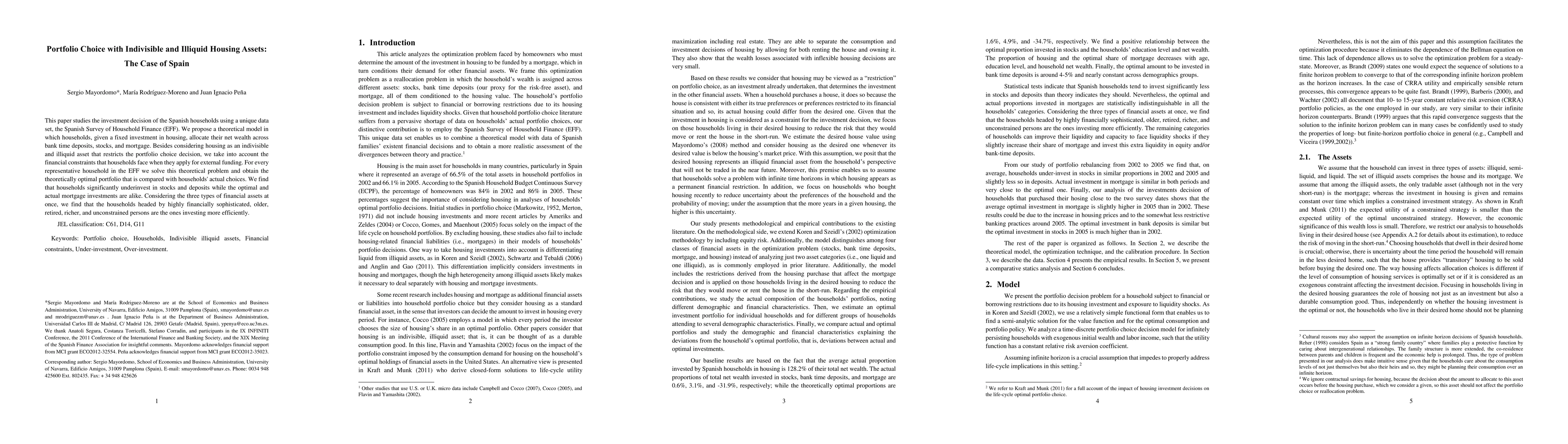 Thumbnail for Portfolio Choice with Indivisible and Illiquid Housing Assets: The Case
  of Spain