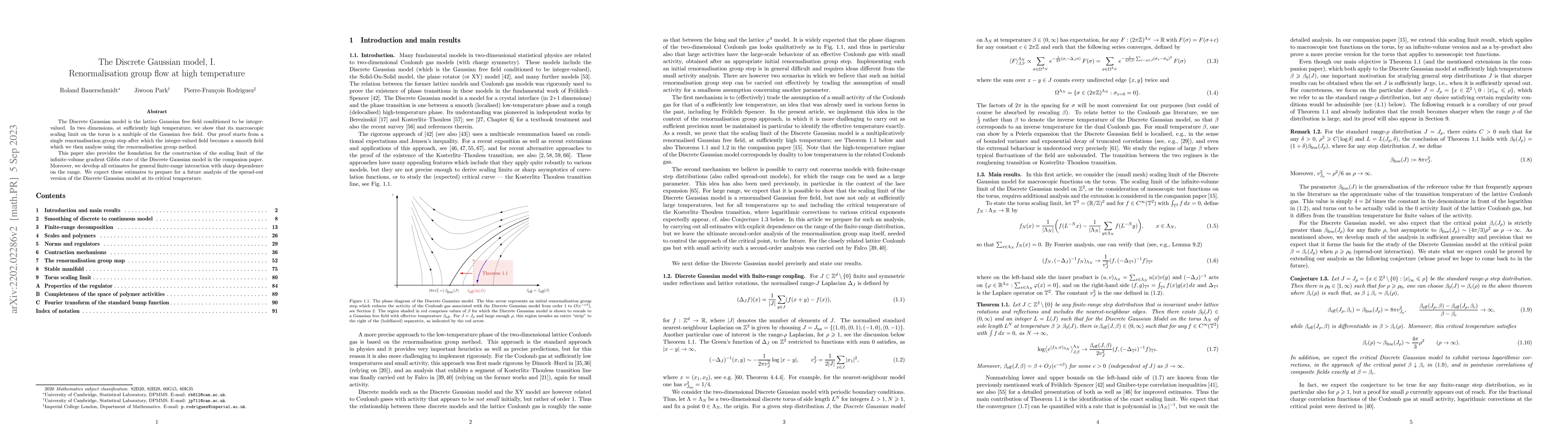 Thumbnail for The Discrete Gaussian model, I. Renormalisation group flow at high
  temperature