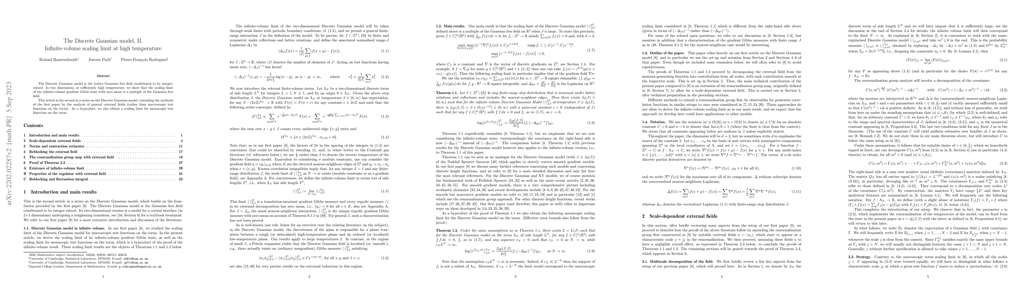 Thumbnail for The Discrete Gaussian model, II. Infinite-volume scaling limit at high
  temperature