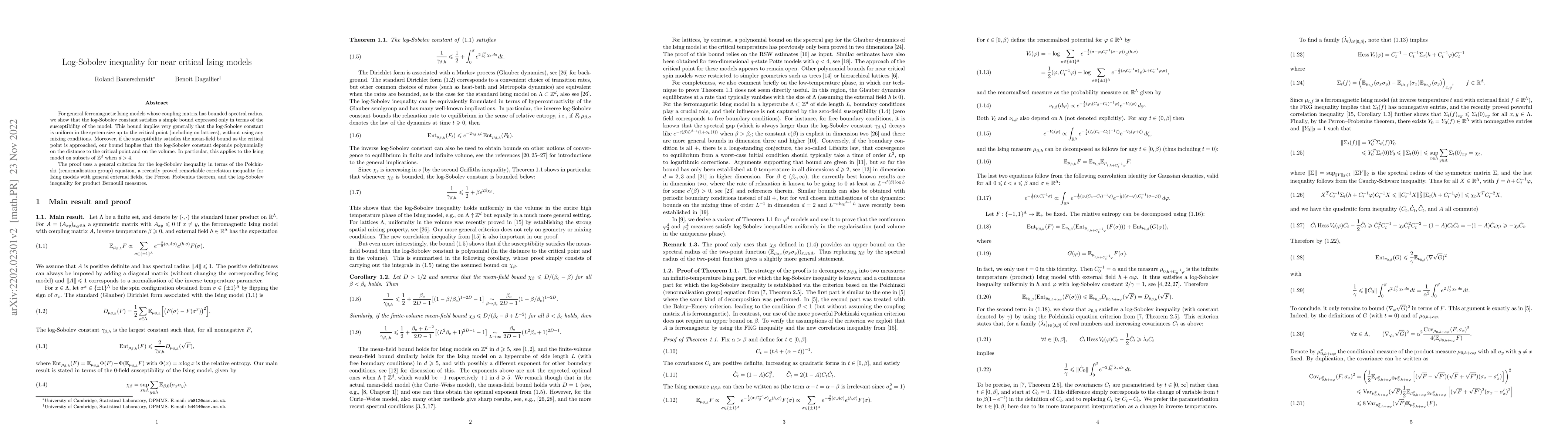 Thumbnail for Log-Sobolev inequality for near critical Ising models