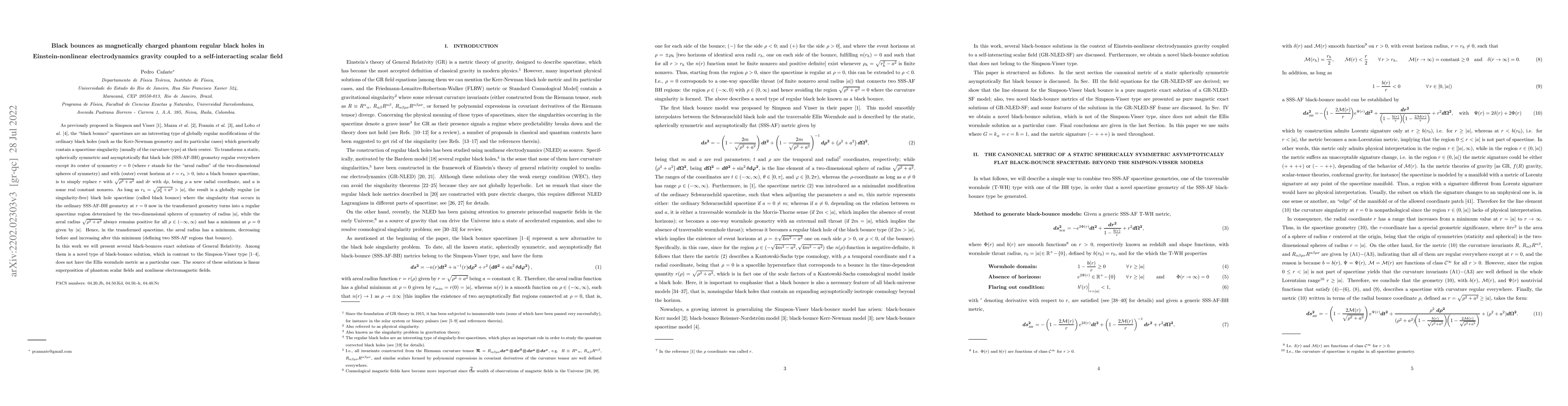 Thumbnail for Black bounces as magnetically charged phantom regular black holes in
  Einstein-nonlinear electrodynamics gravity coupled to a self-interacting
  scalar field