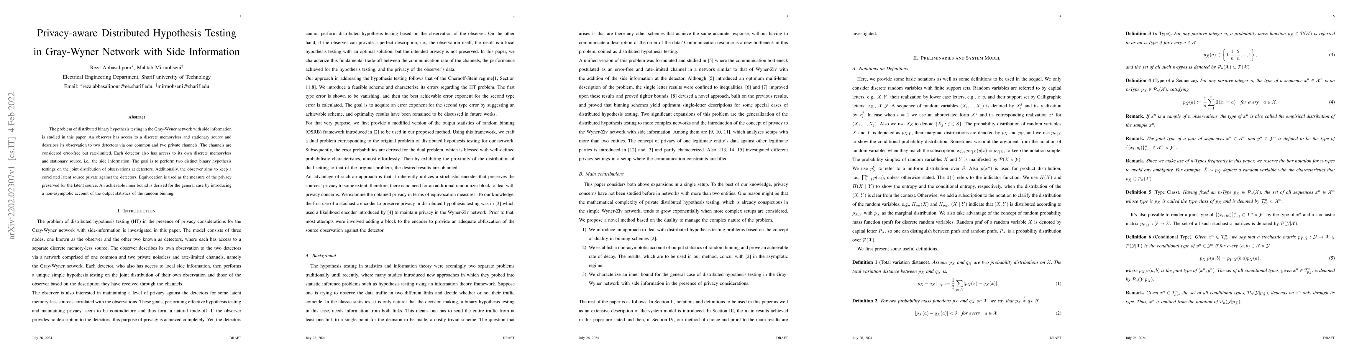 Thumbnail for Privacy-aware Distributed Hypothesis Testing in Gray-Wyner Network with
  Side Information