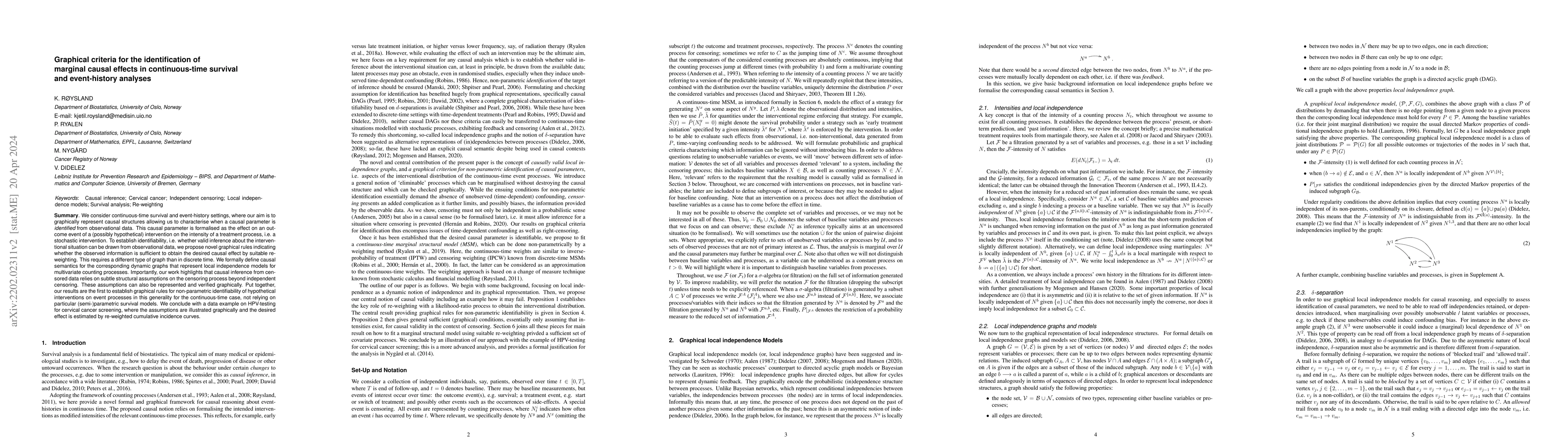 Thumbnail for Graphical criteria for the identification of marginal causal effects in
  continuous-time survival and event-history analyses