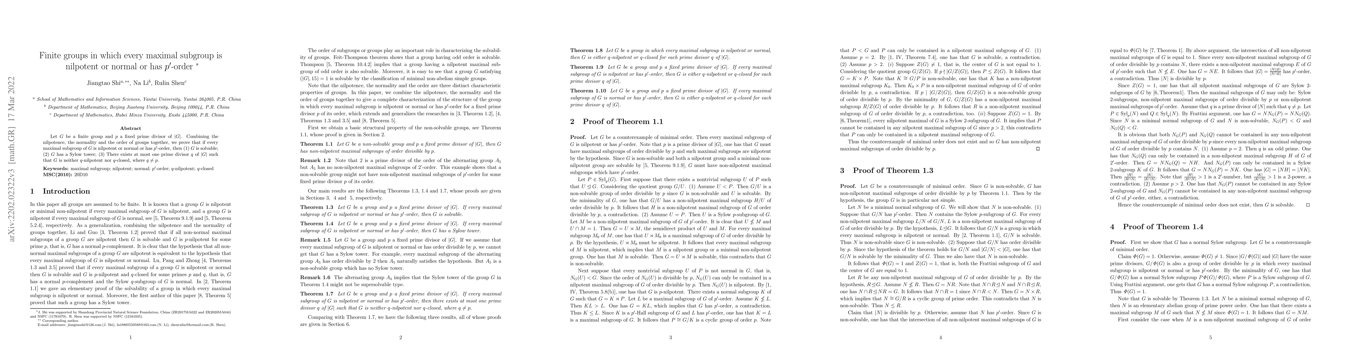 Thumbnail for Finite groups in which every maximal subgroup is nilpotent or normal or
  has $p'$-order