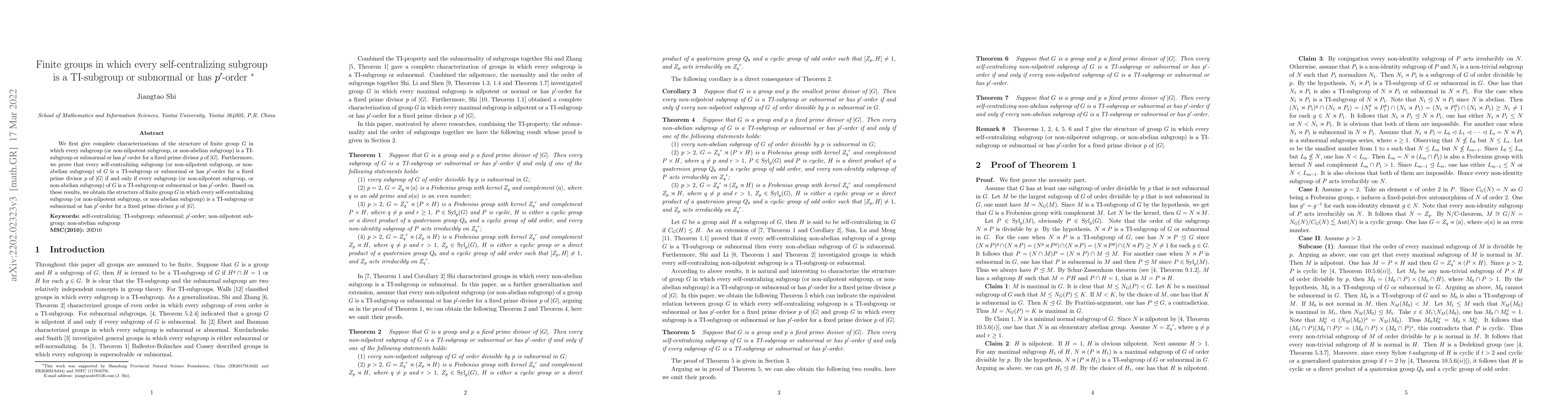Thumbnail for Finite groups in which every self-centralizing subgroup is a TI-subgroup
  or subnormal or has $p'$-order