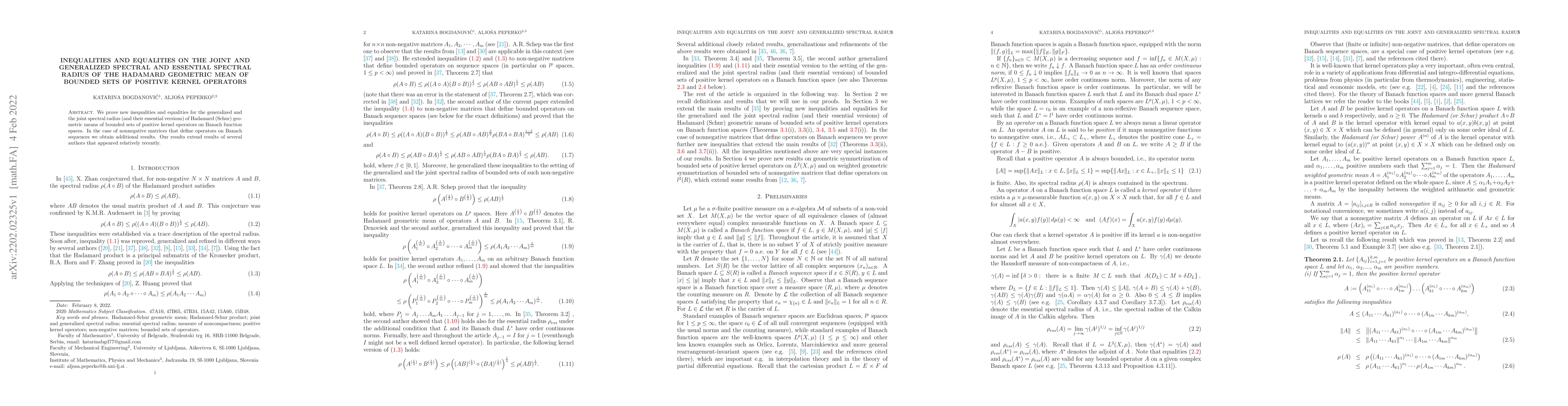 Thumbnail for Inequalities and equalities on the joint and generalized spectral and
  essential spectral radius of the Hadamard geometric mean of bounded sets of
  positive kernel operators