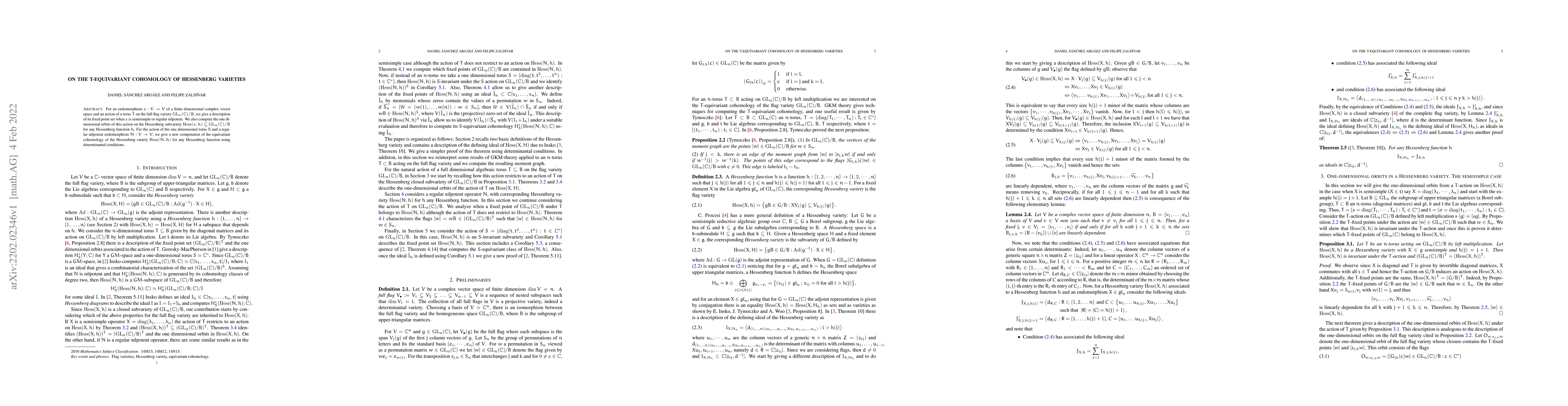 Thumbnail for On the T-equivariant cohomology of Hessenberg varieties