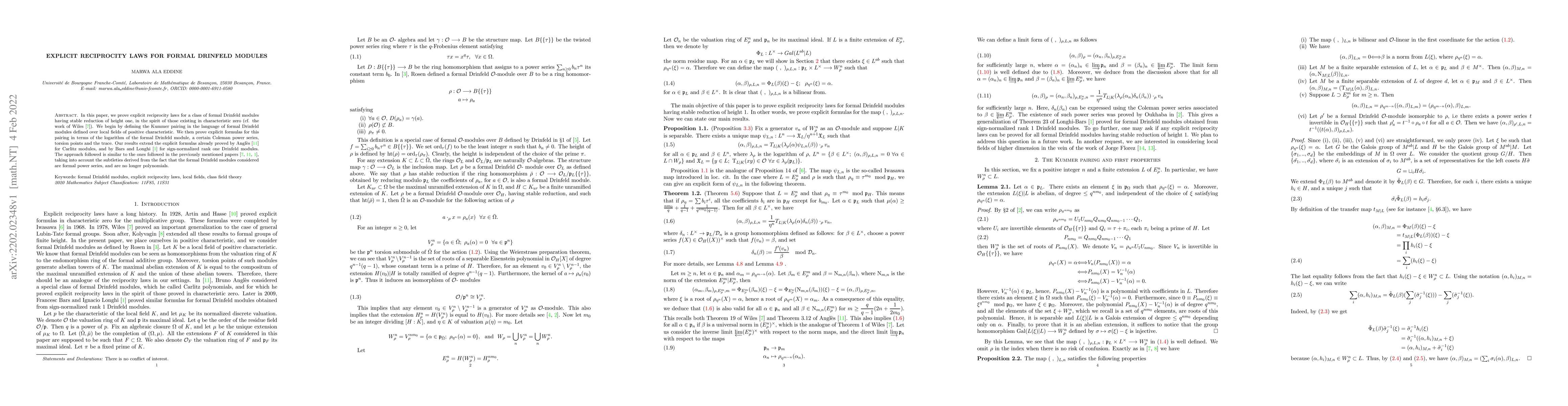 Thumbnail for Explicit Reciprocity Laws for Formal Drinfeld Modules