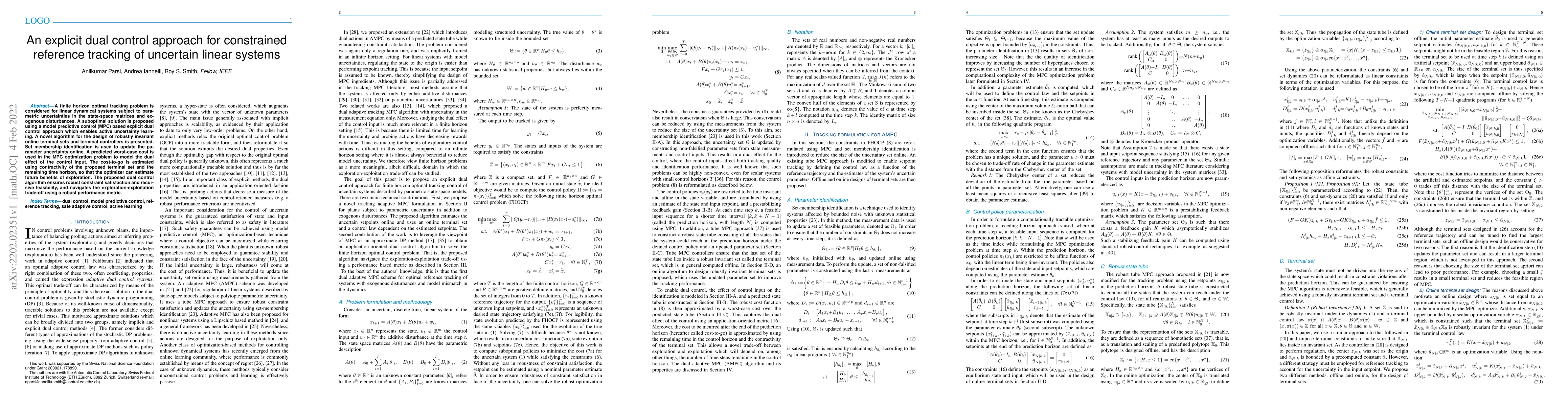 Thumbnail for An explicit dual control approach for constrained reference tracking of
  uncertain linear systems