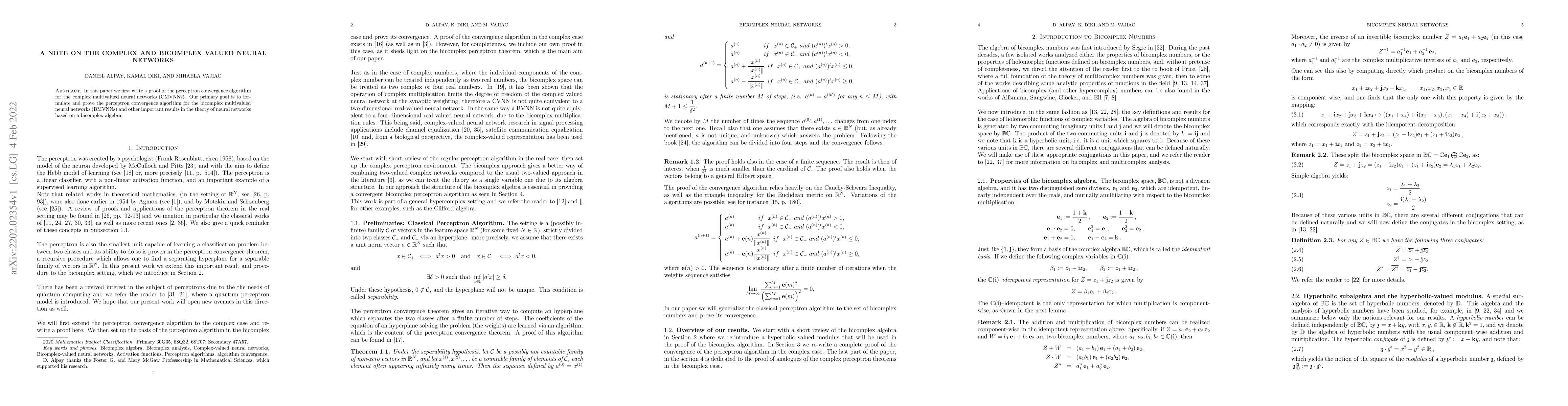 Thumbnail for A note on the complex and bicomplex valued neural networks