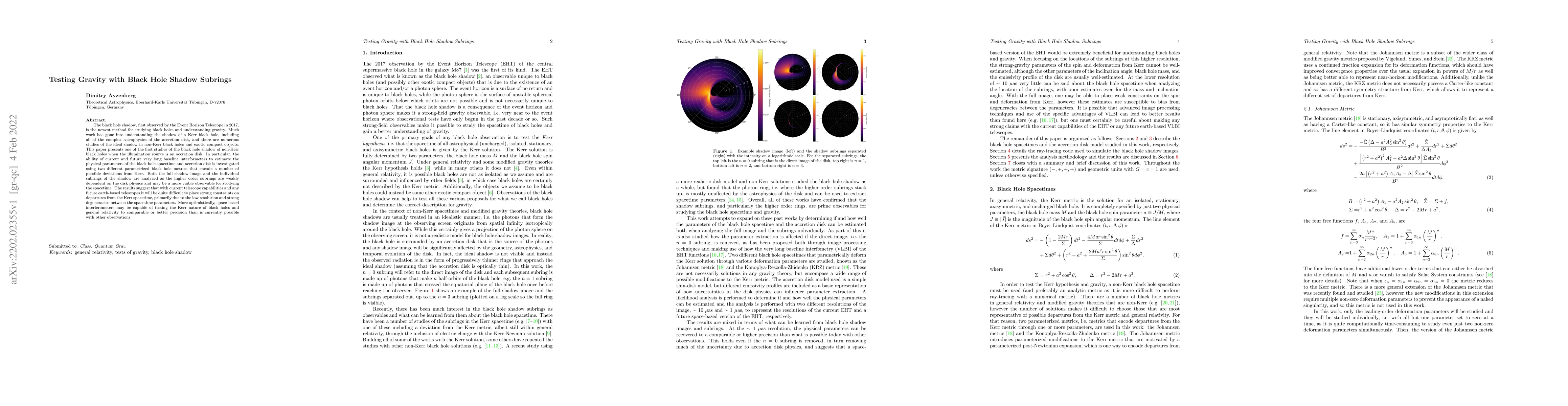 Thumbnail for Testing Gravity with Black Hole Shadow Subrings